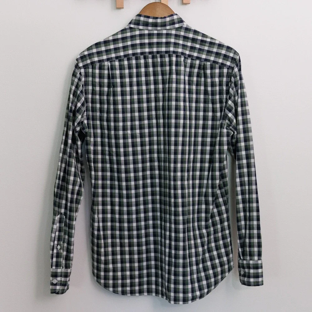 J. Crew Flex Washed Slim Fit Gingham Button Down Shirt Mens Medium Green Navy